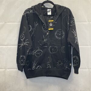 NEW! Disney NBC Jack & Zero, Zip Up Hoodie Size MD, Black, Outline AOP, Freeze